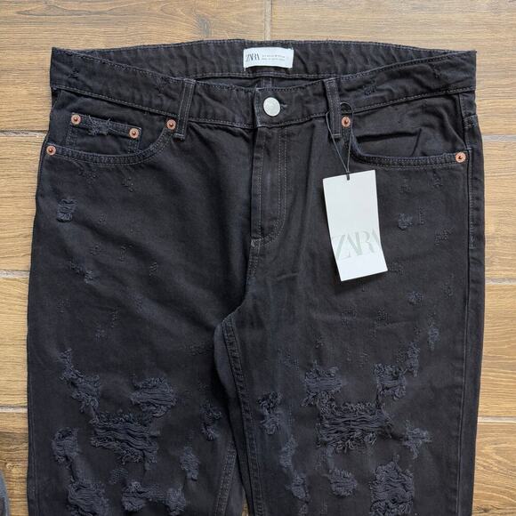 Zara Womens Distressed Ripped Jeans, Black, 10 - Picture 3 of 9